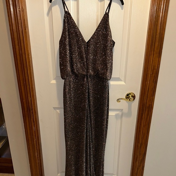 Calvin Klein Silver Sequin Maxi Dress Sleeveless V-Neck - Picture 6 of 7